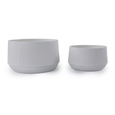 VisioGear 2PCS Ceramic Flowerpot, 7" Modern Planter for Patio, Garden, Windowsill, Gloss White, 11.3"*11.3"*6.5"