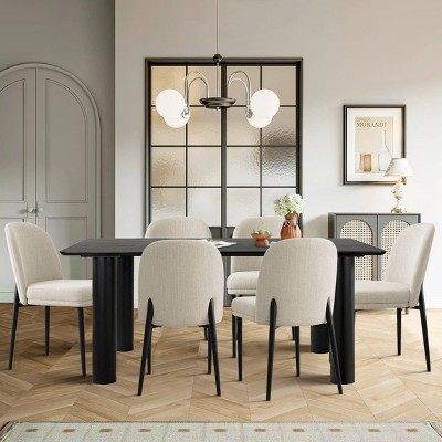 7-Piece Dining Table Set, 67'' Black Rectangle Table with 6 Armless Upholstered Linen Fabric Dining Chairs, Indoor Furniture - Maison Boucle