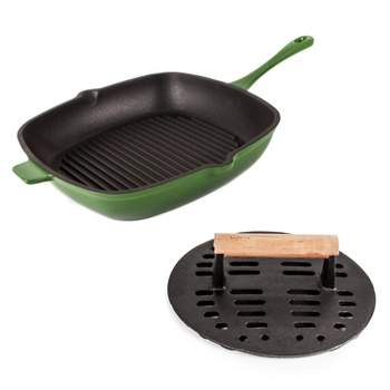 BergHOFF Neo 2Pc Cast Iron Set: 11" Grill Pan & with Slotted Steak Press