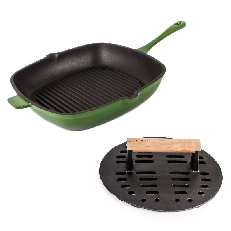 BergHOFF Neo 2Pc Cast Iron Set: 11" Grill Pan & with Slotted Steak Press, 1 of 8