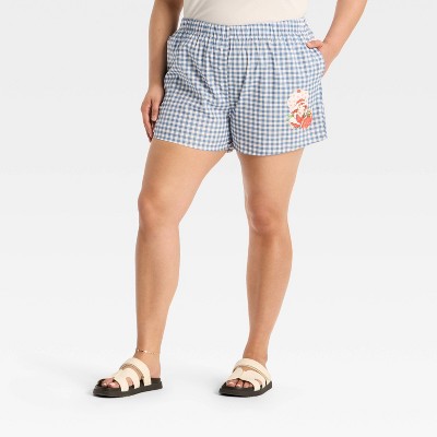 Women's Strawberry Shortcake Gingham Pattern Graphic Shorts - Blue