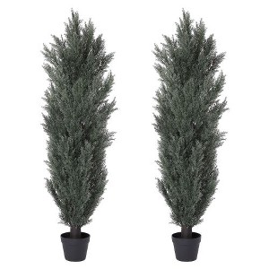 Kumasinova 2-Piece Lifelike Green Artificial Pine Cypress Tree, Fake Plants with Dense Foliage, Weighted Pot, Faux Plant for Indoor and Outdoor - 1 of 4
