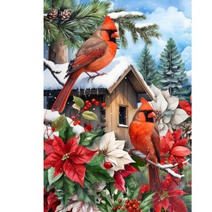 Briarwood Lane Winter House Flag 40x28 For Outdoor Cardinals and Poinsettias For Winter House Flag - 1 of 4