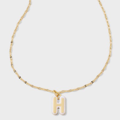 14K Gold Dipped Enamel "H" Initial Pendant Necklace - A New Day™ Gold/White