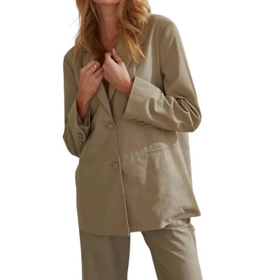 Women's Linen Blend Blazer Jacket - CRESCENT