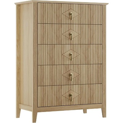 Acekool 31.5" 5-Drawer Fluted Dresser, Modern Organizer Chest, Entryway, Nursery
