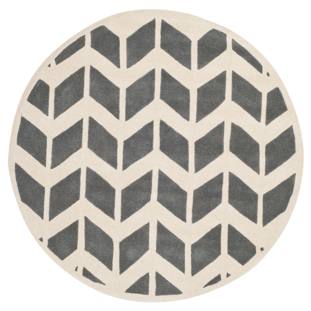 3' Round Solid Tufted Accent Rug Dark Gray/Ivory - Safavieh