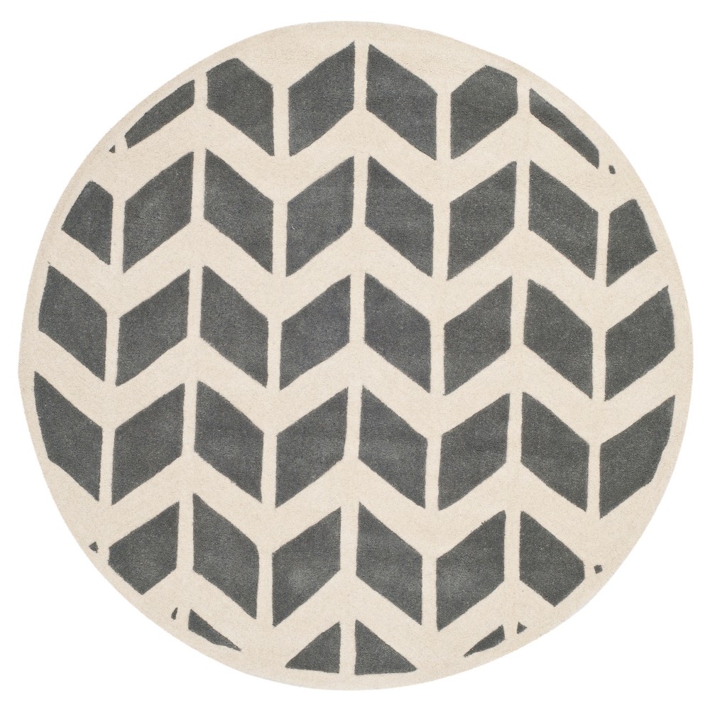  Round Solid Tufted Accent Rug Dark Gray/Ivory