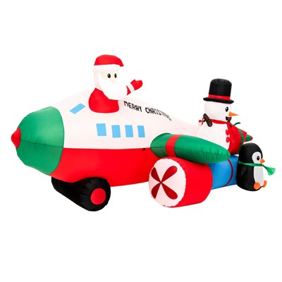 Gymax 9' Xmas Inflatable Santa Claus on Helicopter w/ Snowman & Penguin Waterproof Outdoor Decoration w/ LED Lights & Sandbags