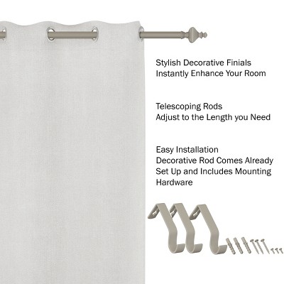 Gray Adjustable Curtain Rod with Decorative Finials