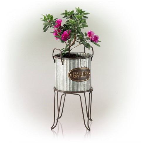 Alpine 20 Outdoor Metal Tin Flower Planter With Stand Silver Target