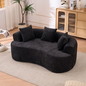 Okak Modern Crescent-shaped Low-back Sofa Couch with Deep Cushions & Pillows,Chenille Fabric Futon Couch for Living Room,Apartments - 1 of 4