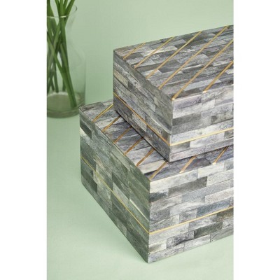 Monaco Gray and Gold Bone Inlay Decorative Boxes, Set of 2