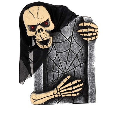 HalloweenCostumes.com  Animated 21 Inch Skeleton Tombstone Halloween Decoration | Graveyard Prop with Sound and Motion, Black/Gray/Brown
