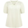 GRACE & GRANDEUR Women's Plus Size Tie Neck Half Puff Sleeve Lace Panel Casual Blouses - 4 of 4