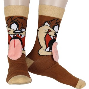 Looney Tunes Socks Tasmanian Devil 3D Velvet Tongue Adult Costume Crew Socks - 1 of 4