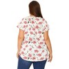 Agnes Orinda Women's Plus Size Floral Ruffle Trim V Neck Button Layered Sleeve Blouses - 4 of 4