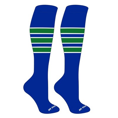 MK Socks Striped OTC Baseball, Softball, Football Socks (C) Royal, White, Kelly Green (L)