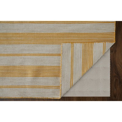 Yellow and Ivory Striped 5' x 8' Handwoven Reversible Rug