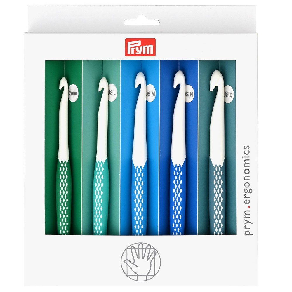 Prym Crochet Hook Set 7-O: Best Plastic Hooks for Crocheting, Assorted Blues & Green, Size 7, Cute & Good Quality