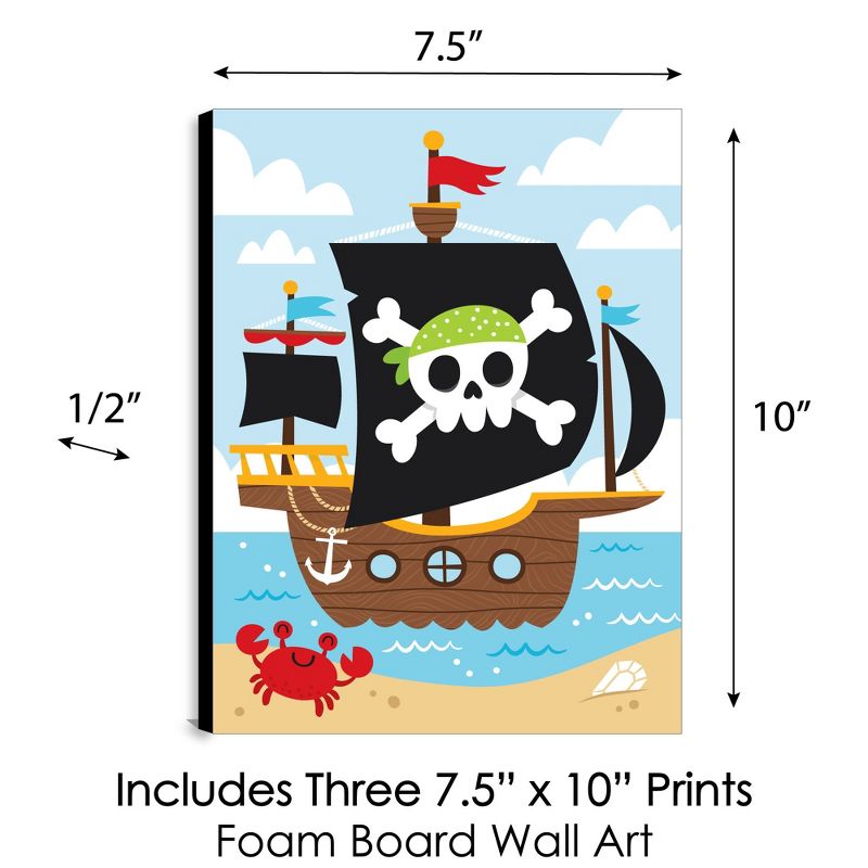 Big Dot of Happiness Pirate Ship Adventures - Nautical Skull and Treasure Chest Nursery Wall Art and Kids Room Decor - 7.5 x 10 inches Set of 3 Prints, 5 of 8