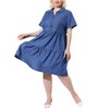 Agnes Orinda Women's Plus Size Chambray Babydoll Half Placket Elastic Back Button Shirt Dresses - 2 of 4