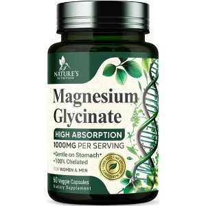 Magnesium Glycinate Supplement 1000mg - Heart, Nerves, Bone and Muscles Support - 60 Capsules By Nature's Nutrition - 1 of 4