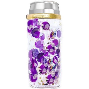 Packed Party Spirit Squad Confetti Skinny Can Cooler, Insulated Metal Can Drink Holder for Tailgate, Pool or Beach (Purple Crush) - 1 of 1