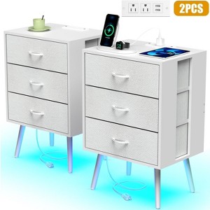 Dolonm Nightstand Set of 2,Nightstand with Charging Station for Bedroom,Night Stand with LED Light & Fabric Drawers, Dresser Bedside Table - 1 of 4