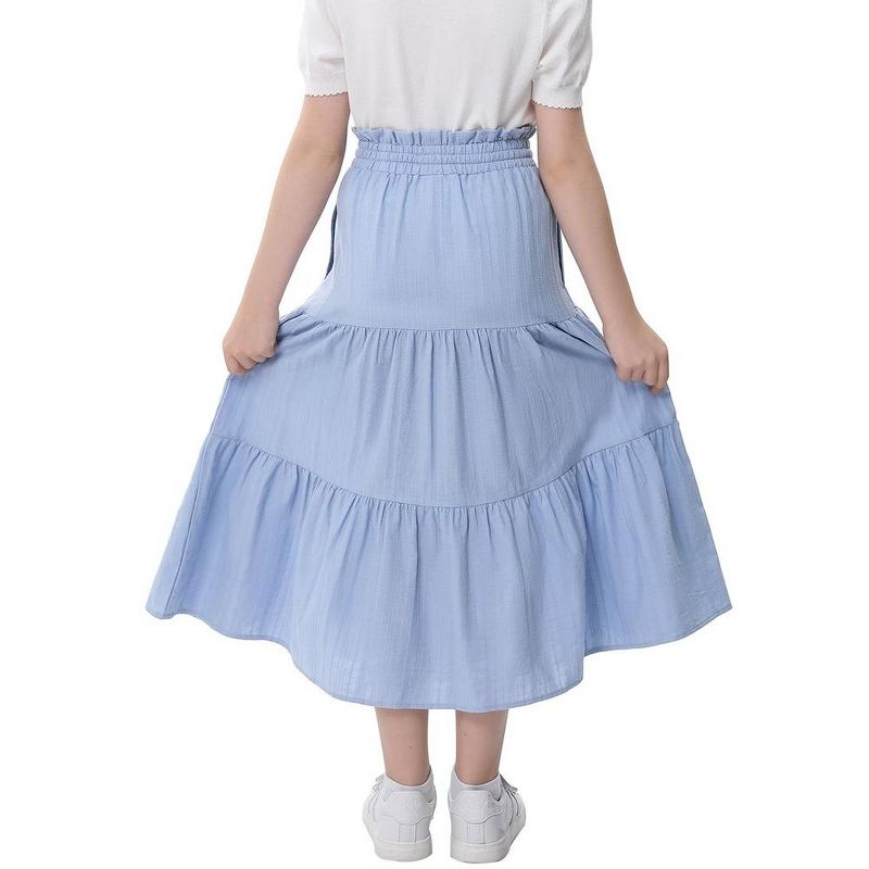 Maxi Skorts Skirt for Girls Button Front Ruffle High Waisted Long Skirts with Belt and Pocket 3-12 Years, 4 of 8