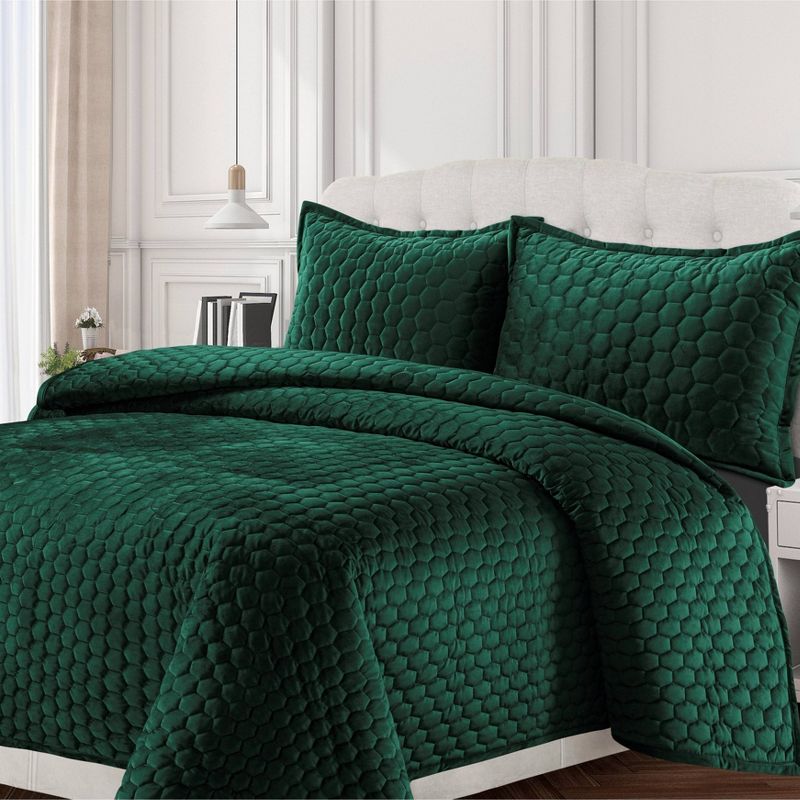 Lugano Honeycomb Velvet Oversized Solid Quilt Set - Tribeca Living, 4 of 8