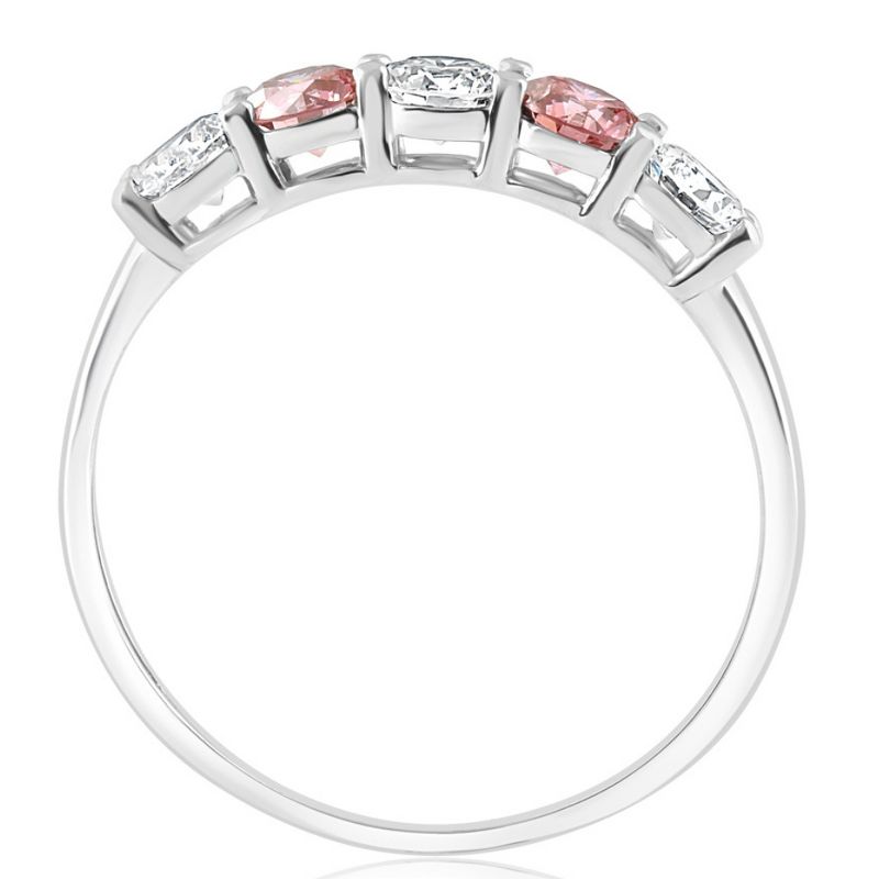 Pompeii3 1 Ct Pink Diamond Five Stone Anniversary Wedding Ring 14k White Gold Lab Created, 3 of 6