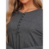 cheibear Women's Knit Scoop Neck Front Half Length Button Down Long Sleeve Nightgown - 4 of 4