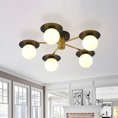 PAKOKULA 23 in. 5-Light Black Semi-Flush Mount Ceiling Light with White Globe Glass Shades, G9 Base, Dimmable, UL Certified