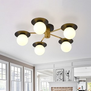 PAKOKULA 23 in. 5-Light Black Semi-Flush Mount Ceiling Light with White Globe Glass Shades, G9 Base, Dimmable, UL Certified - 1 of 4