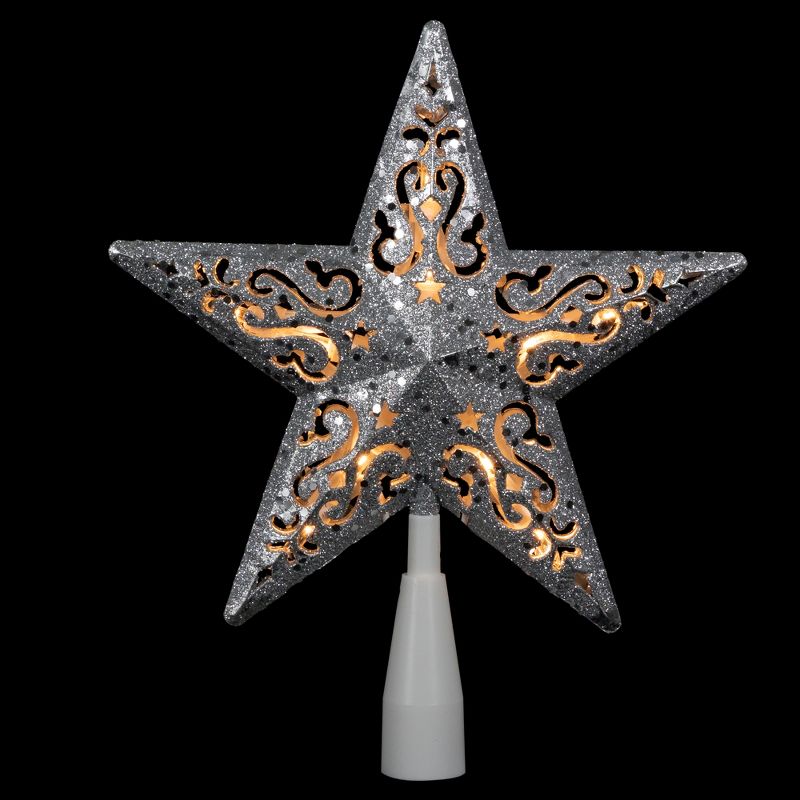 Northlight 8.5" Lighted Silver Glitter Star Cut Out Design Christmas Tree Topper - Clear Lights, White Wire, 2 of 8