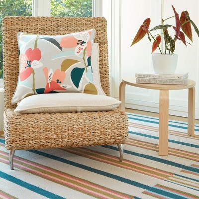 Everly Blue and Beige Handwoven Cotton 9' x 12' Stripe Rug