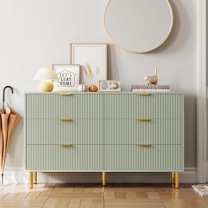 Modern 6-Drawer Dresser for Bedroom – Black Wood Double Chest with Gold Handles and Large Drawers - 1 of 4