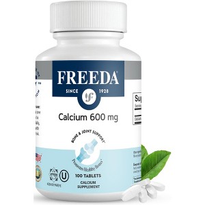 Freeda Calcium 600 mg – 100 Tablets | Vegan Calcium Carbonate Supplement for Bone & Teeth Support | Allergen-Free, Kosher, Made in USA, GMP Facility - 1 of 3