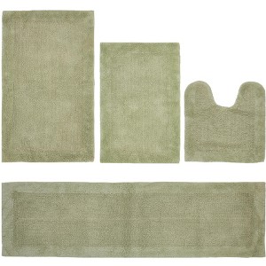 Edge Bath Rug 100% Premium Cotton Ultra-Soft Water Absorbent Tufted Solid Reversible 4 Piece Bathroom Rug Set for Machine Washable Bathmat - 1 of 2