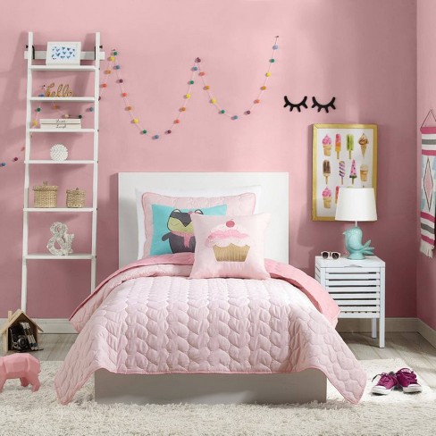 Twin Kids' Comforter Set Windowpane Velvet Pink - Pillowfort™