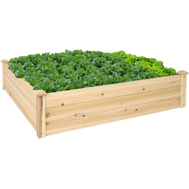 Sunnydaze Outdoor Square Wood Raised Garden Bed for Flower, Vegetable, and Herb Gardening - 48" Square - Brown, 6 of 11