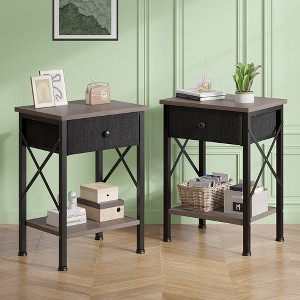 VECELO Modern X-Design Nightstand, End/Side Table with Fabric Drawer & Open Storage Shelves for Bedroom or Living Room - 1 of 4