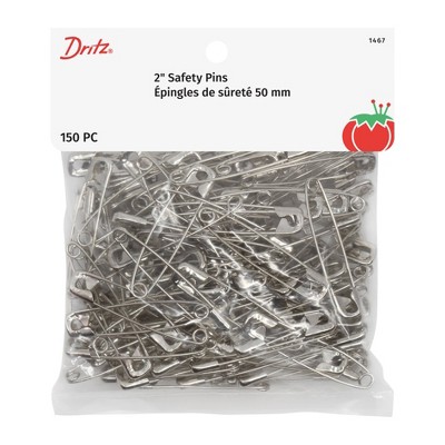 Dritz 2" 150ct Safety Pins Nickel-Plated Steel: Multipurpose Sewing Pins for Clothes, Large Silver Steel