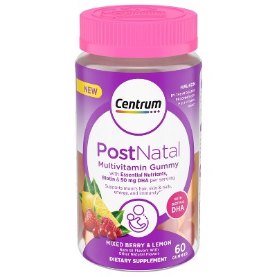 Image of Centrum Biotin and DHA Postnatal Vitamin Gummies - Mixed Berry/Lemon - 60ct