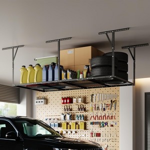 Garage Overhead Storage Racks 600Lbs Capacity, Ceiling Racks with Stable Triangle Support, Adjustable Garage Storage Organization System, Black - 1 of 4