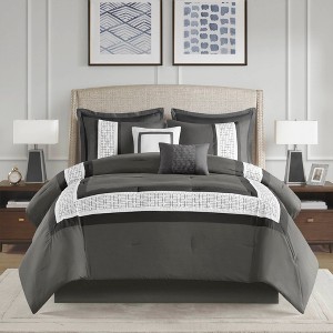 8Pcs Comforter Set Transitional Hotel Style Embroidered Bedding, Hypoallergenic Polyester Fill - 1 of 4