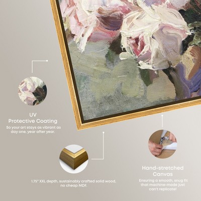 Vintage Roses Oil Painting on Canvas with Gold Frame, 20" x 16"