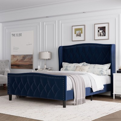 NicBex Full/Queen Size Upholstered Bed Frame with Velvet Wingback Headboard,Clearance Platform Bed with Wood Slats,No Box Spring Needed,Easy Assembly