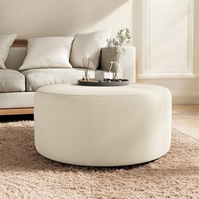 Alilang 30.00 inches Round Upholstered Ottoman with 30-Inch Diameter and Plush Fabric-Cream